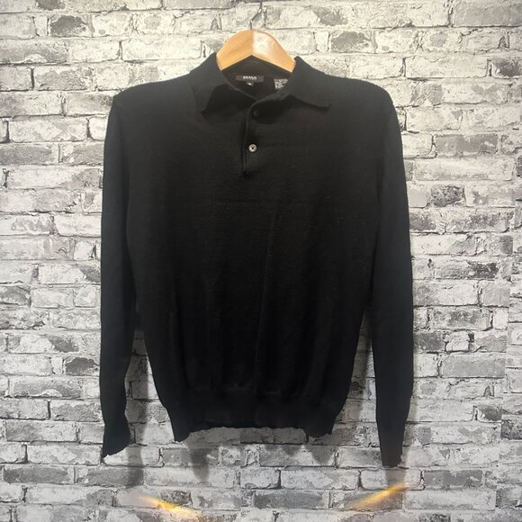 EUC Boss Hugo Boss Long Sleeved Kint Polo Sweater Merino Wool Size Medium - Picture 2 of 12
